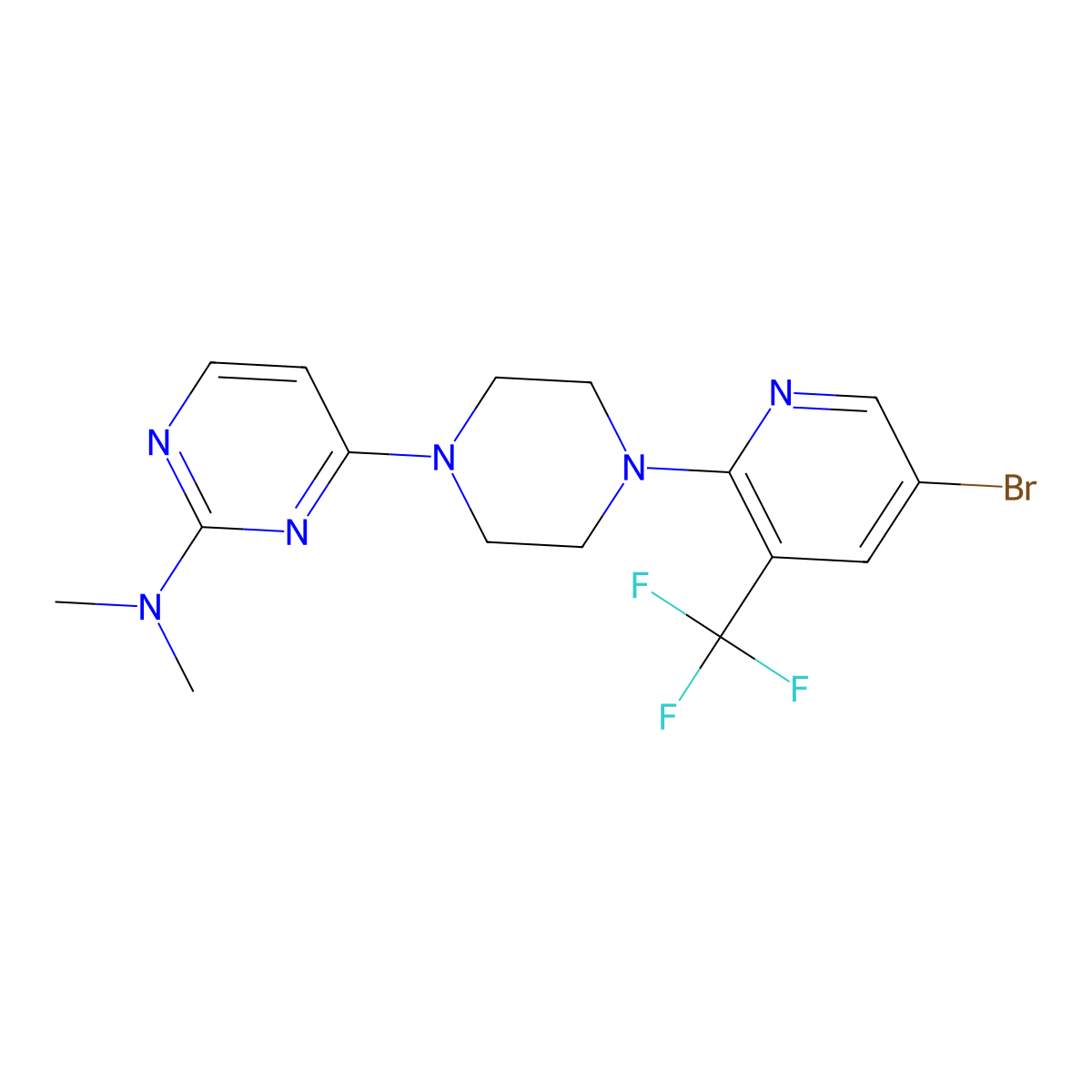 4-{4-[5-bromo-3-(trifluoromethyl)pyridin-2-yl]piperazin-1-yl}-N,N-dimethylpyrimidin-2-amine molecular structure, CAS 2640846-17-7