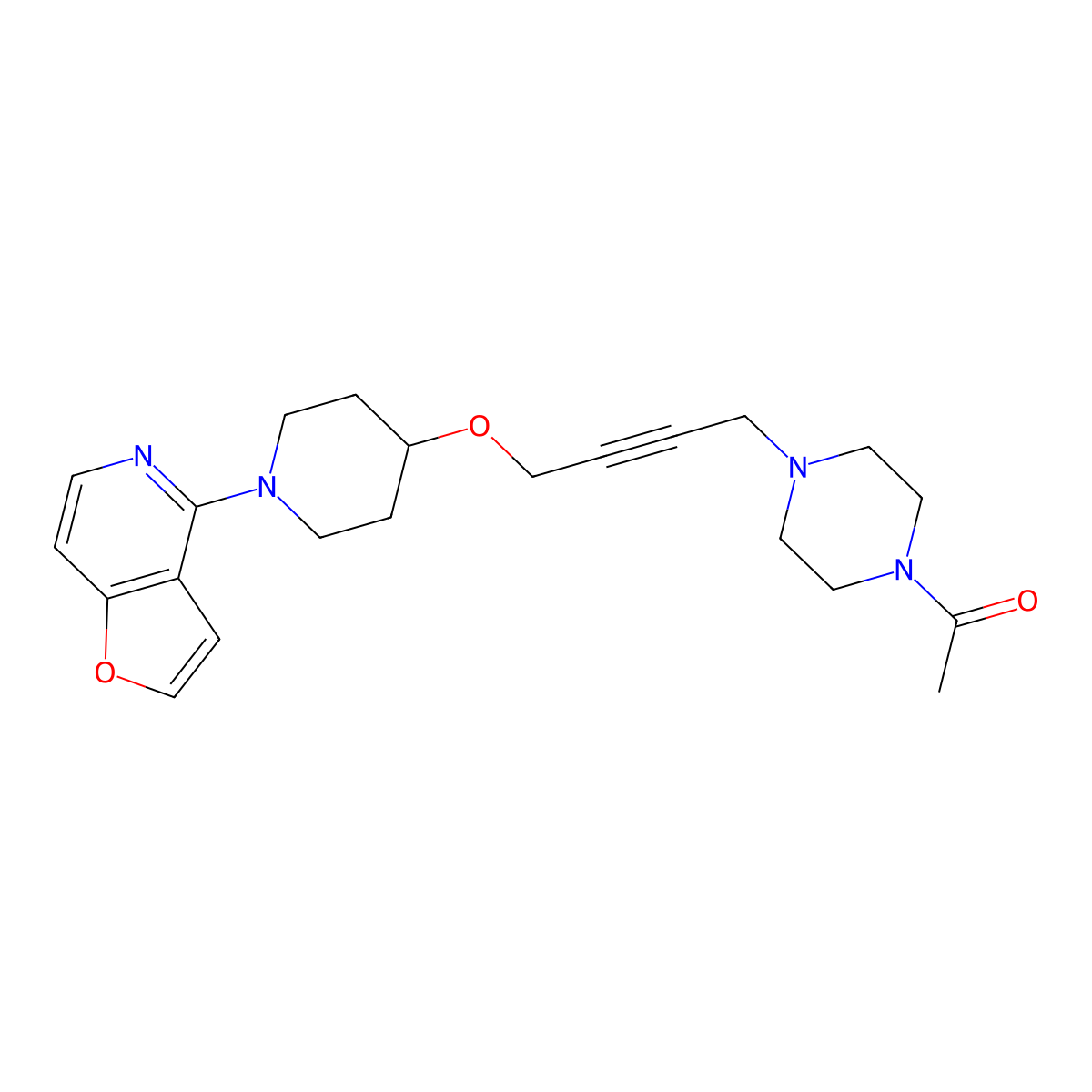 1-(4-{4-[(1-{Furo[3,2-c]pyridin-4-yl}piperidin-4-yl)oxy]but-2-yn-1-yl}piperazin-1-yl)ethan-1-one molecular structure, CAS 2640846-23-5