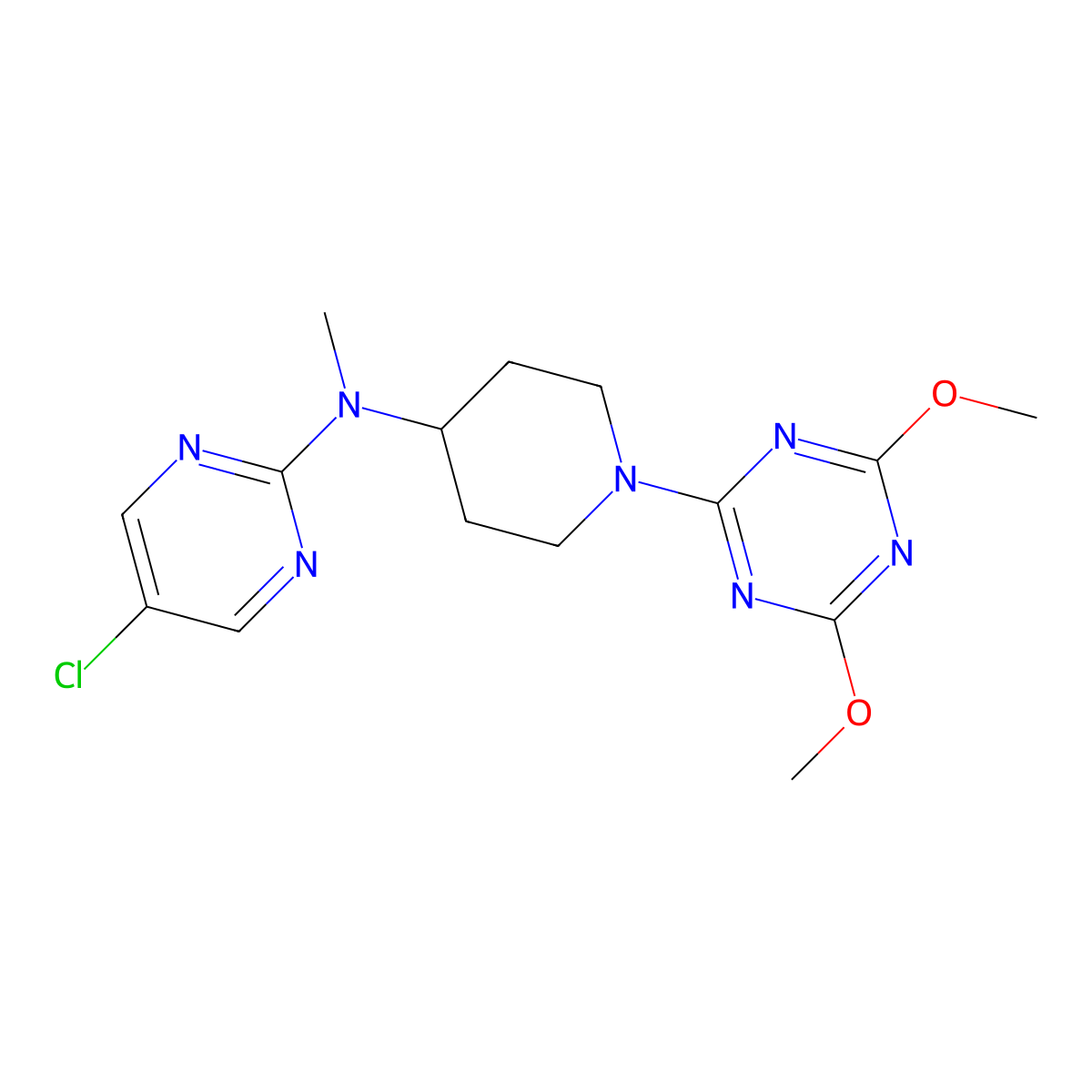 5-chloro-N-[1-(4,6-dimethoxy-1,3,5-triazin-2-yl)piperidin-4-yl]-N-methylpyrimidin-2-amine molecular structure, CAS 2640846-24-6