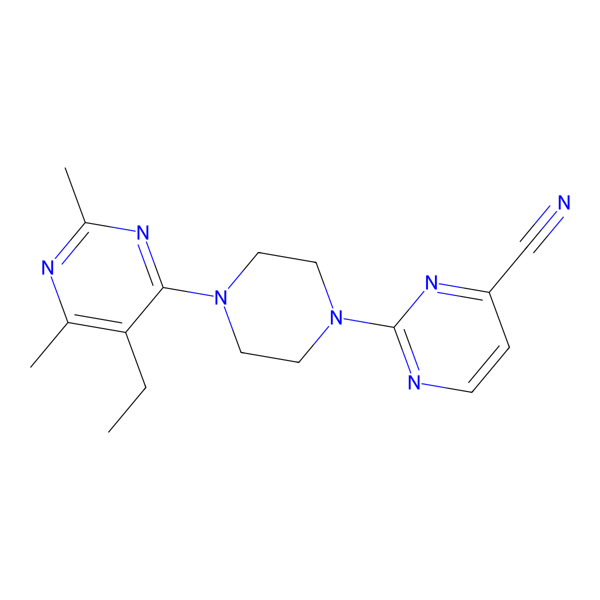 2-[4-(5-Ethyl-2,6-dimethylpyrimidin-4-yl)piperazin-1-yl]pyrimidine-4-carbonitrile molecular structure, CAS 2640846-25-7