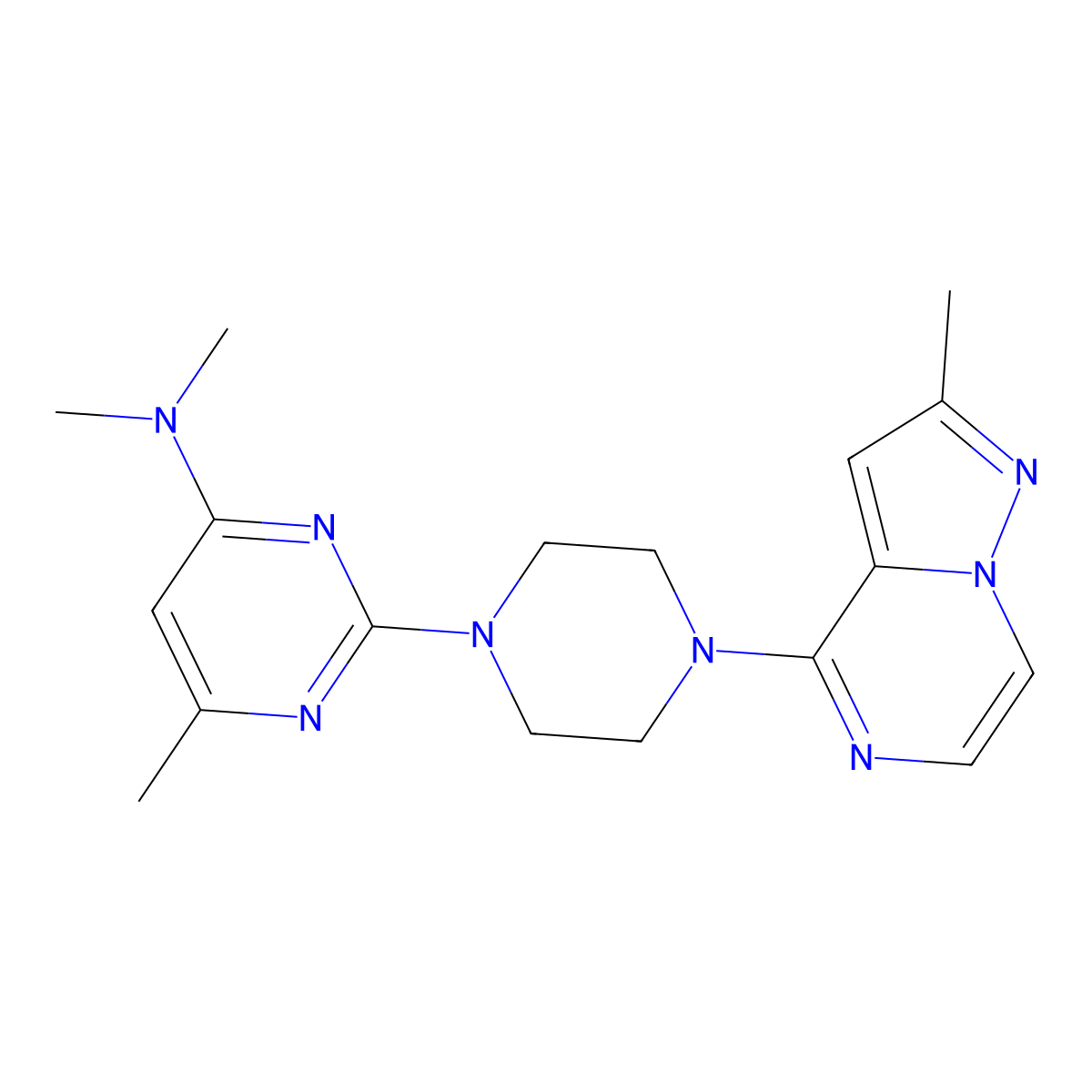 N,N,6-trimethyl-2-(4-{2-methylpyrazolo[1,5-a]pyrazin-4-yl}piperazin-1-yl)pyrimidin-4-amine molecular structure, CAS 2640846-27-9