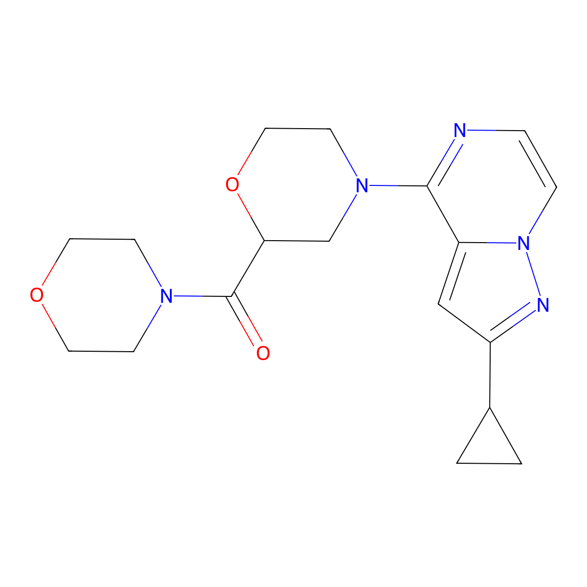 4-{2-Cyclopropylpyrazolo[1,5-a]pyrazin-4-yl}-2-(morpholine-4-carbonyl)morpholine molecular structure, CAS 2640846-29-1