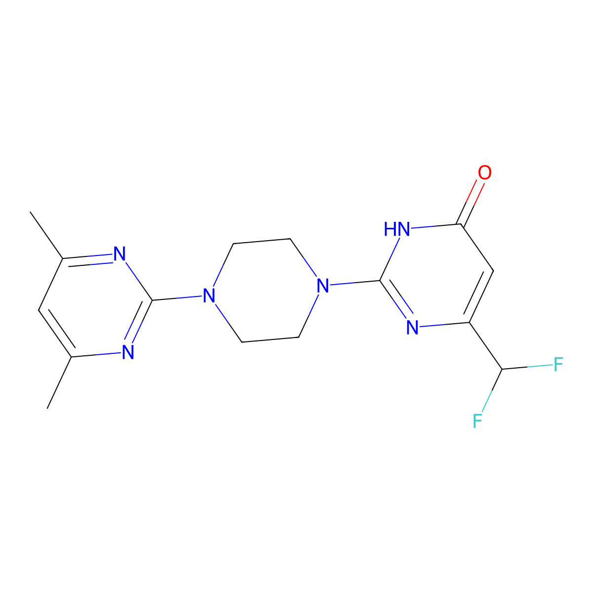 6-(Difluoromethyl)-2-[4-(4,6-dimethylpyrimidin-2-yl)piperazin-1-yl]-3,4-dihydropyrimidin-4-one molecular structure, CAS 2640846-31-5