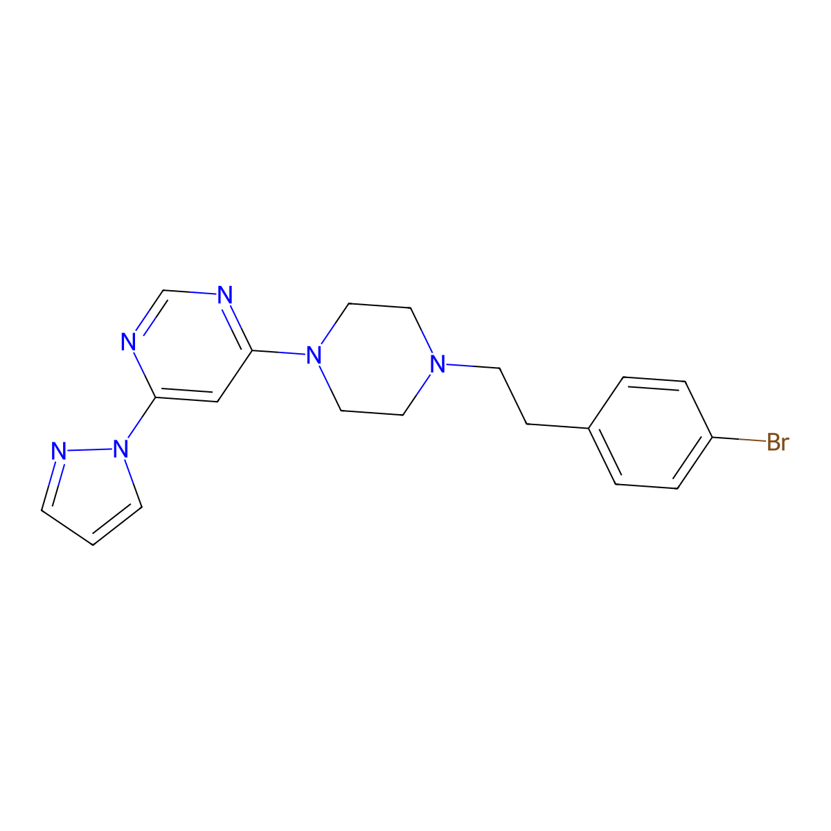 4-{4-[2-(4-bromophenyl)ethyl]piperazin-1-yl}-6-(1H-pyrazol-1-yl)pyrimidine molecular structure, CAS 2640846-34-8
