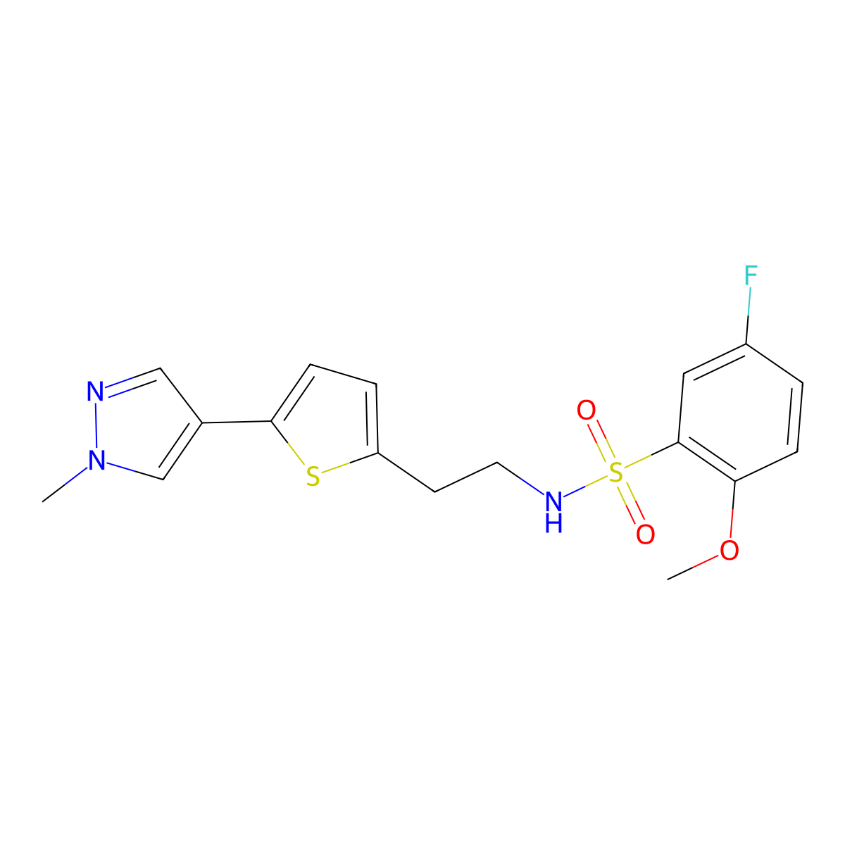 5-fluoro-2-methoxy-N-{2-[5-(1-methyl-1H-pyrazol-4-yl)thiophen-2-yl]ethyl}benzene-1-sulfonamide molecular structure, CAS 2640846-35-9