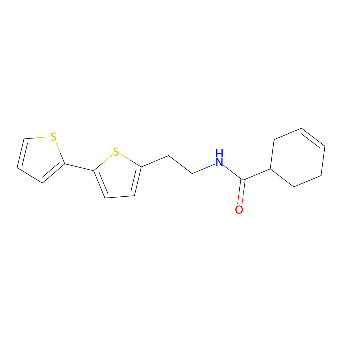 N-(2-{[2,2'-bithiophene]-5-yl}ethyl)cyclohex-3-ene-1-carboxamide molecular structure, CAS 2640846-38-2