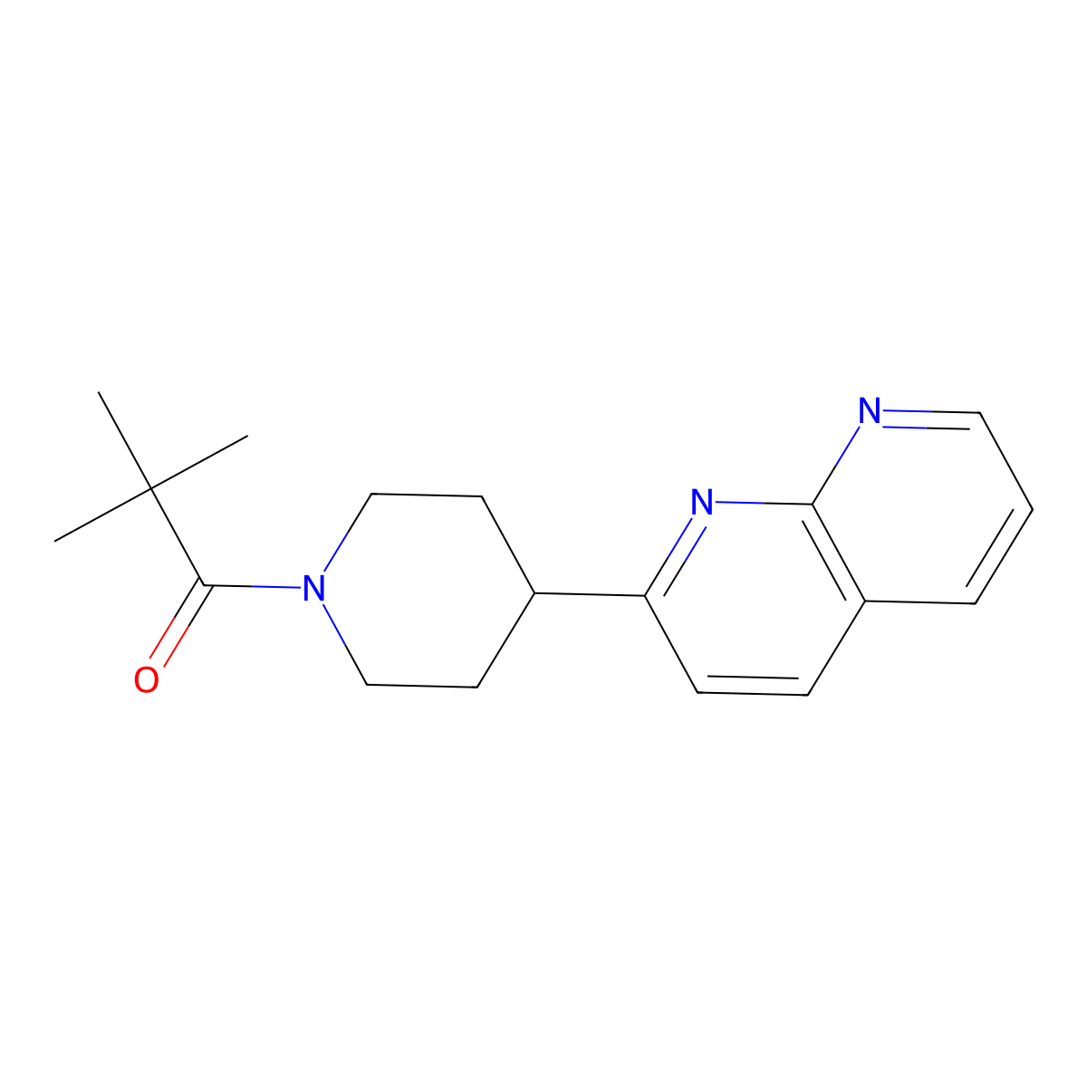 2,2-Dimethyl-1-[4-(1,8-naphthyridin-2-yl)piperidin-1-yl]propan-1-one molecular structure, CAS 2640846-39-3