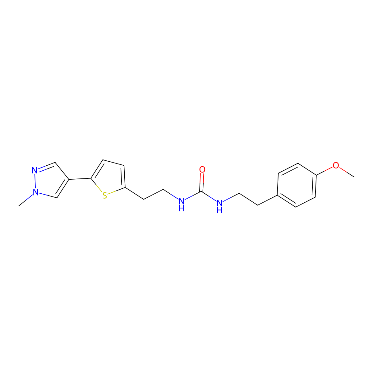 1-[2-(4-methoxyphenyl)ethyl]-3-{2-[5-(1-methyl-1H-pyrazol-4-yl)thiophen-2-yl]ethyl}urea molecular structure, CAS 2640846-40-6
