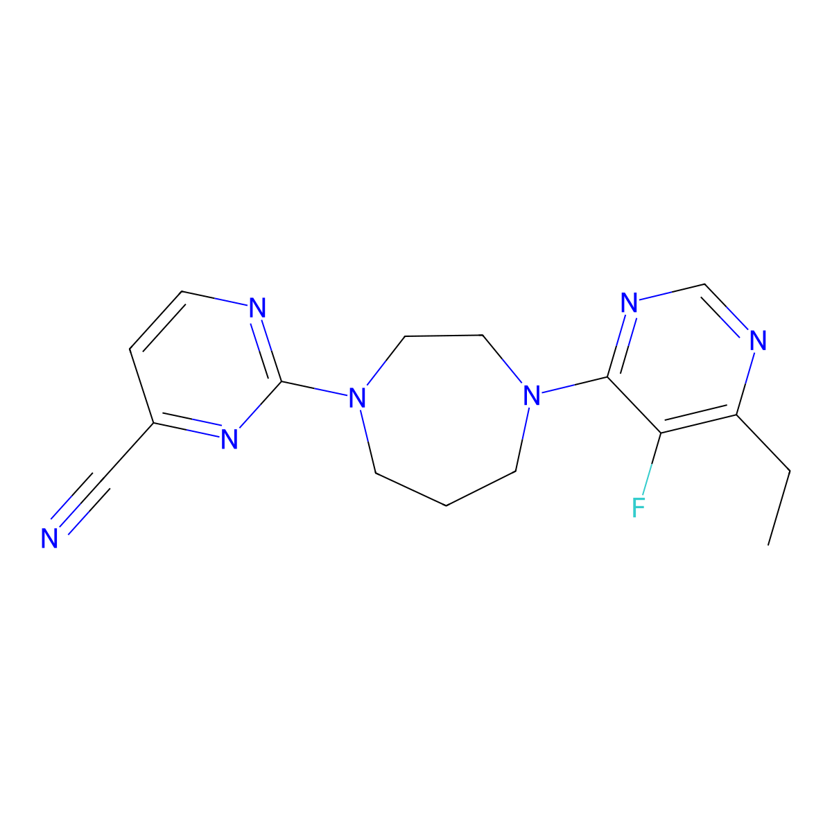 2-[4-(6-Ethyl-5-fluoropyrimidin-4-yl)-1,4-diazepan-1-yl]pyrimidine-4-carbonitrile molecular structure, CAS 2640846-41-7