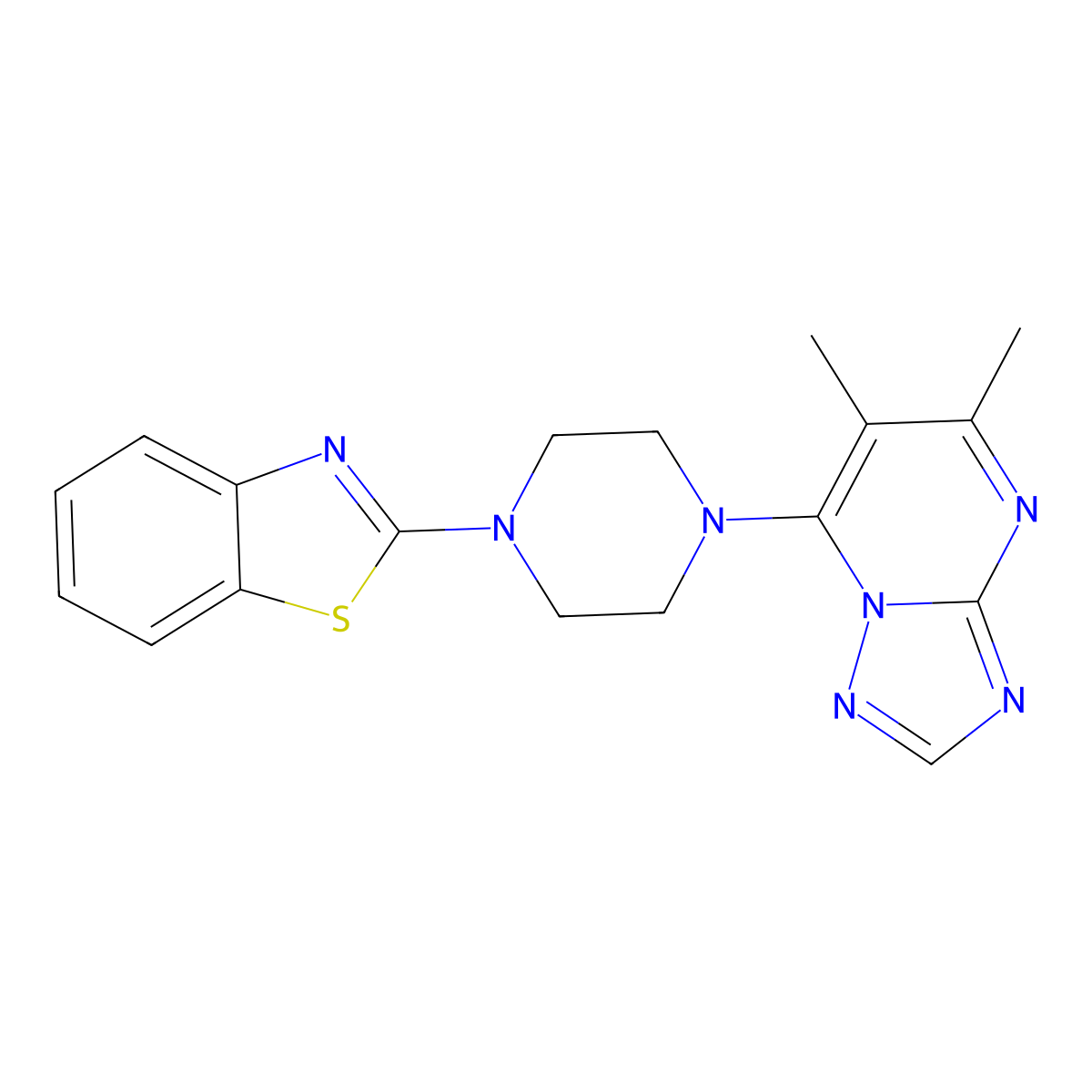 2-(4-{5,6-Dimethyl-[1,2,4]triazolo[1,5-a]pyrimidin-7-yl}piperazin-1-yl)-1,3-benzothiazole molecular structure, CAS 2640846-42-8