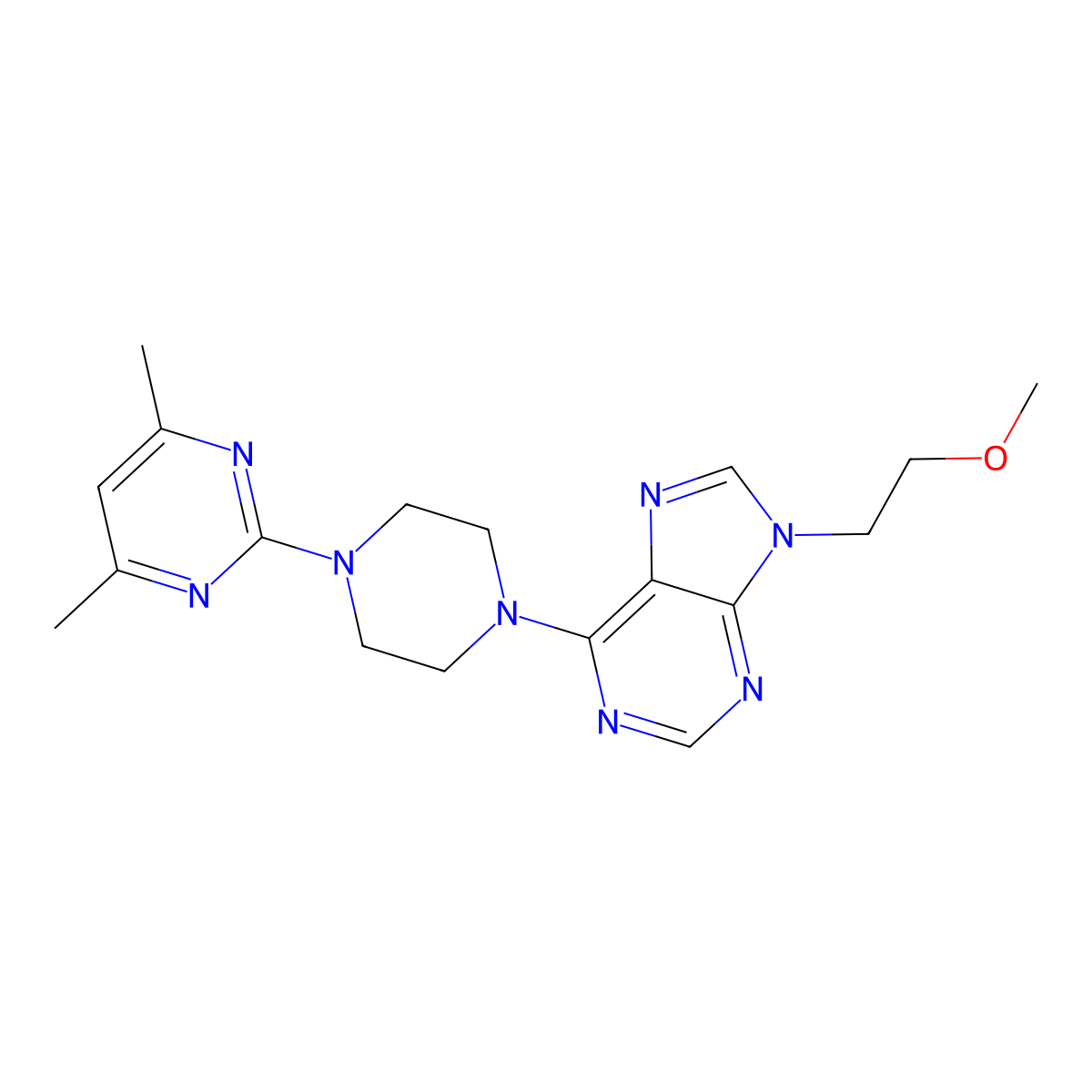 6-[4-(4,6-dimethylpyrimidin-2-yl)piperazin-1-yl]-9-(2-methoxyethyl)-9H-purine molecular structure, CAS 2640846-43-9