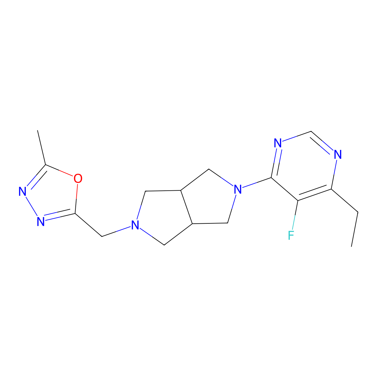 4-Ethyl-5-fluoro-6-{5-[(5-methyl-1,3,4-oxadiazol-2-yl)methyl]-octahydropyrrolo[3,4-c]pyrrol-2-yl}pyrimidine molecular structure, CAS 2640846-44-0