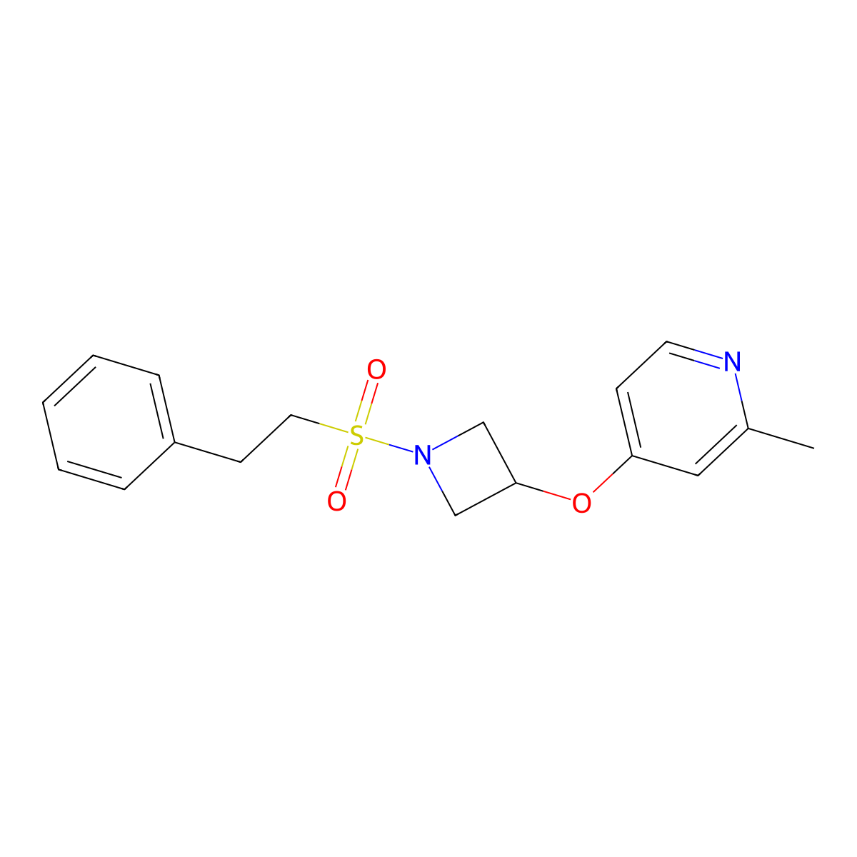 2-Methyl-4-{[1-(2-phenylethanesulfonyl)azetidin-3-yl]oxy}pyridine molecular structure, CAS 2640846-46-2