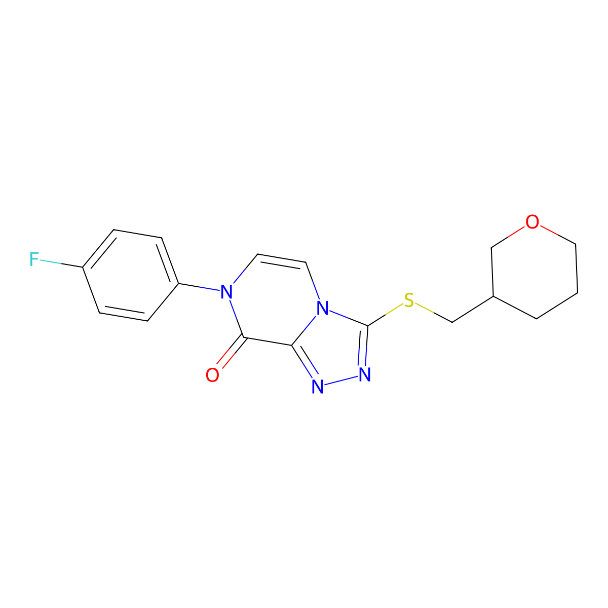 7-(4-fluorophenyl)-3-{[(oxan-3-yl)methyl]sulfanyl}-7H,8H-[1,2,4]triazolo[4,3-a]pyrazin-8-one molecular structure, CAS 2640846-51-9
