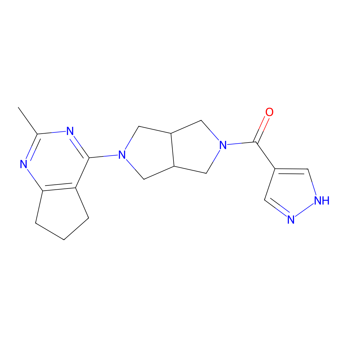 4-(5-{2-methyl-5H,6H,7H-cyclopenta[d]pyrimidin-4-yl}-octahydropyrrolo[3,4-c]pyrrole-2-carbonyl)-1H-pyrazole molecular structure, CAS 2640846-53-1