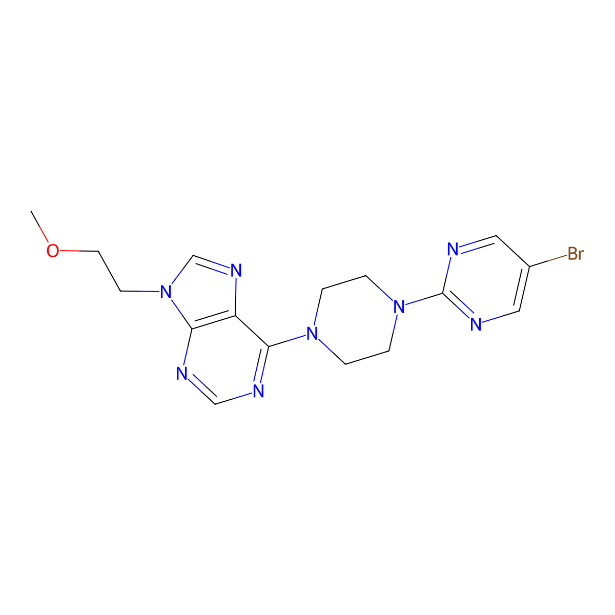 6-[4-(5-bromopyrimidin-2-yl)piperazin-1-yl]-9-(2-methoxyethyl)-9H-purine molecular structure, CAS 2640846-55-3