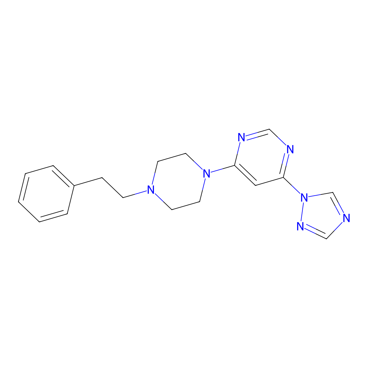 4-[4-(2-phenylethyl)piperazin-1-yl]-6-(1H-1,2,4-triazol-1-yl)pyrimidine molecular structure, CAS 2640846-57-5