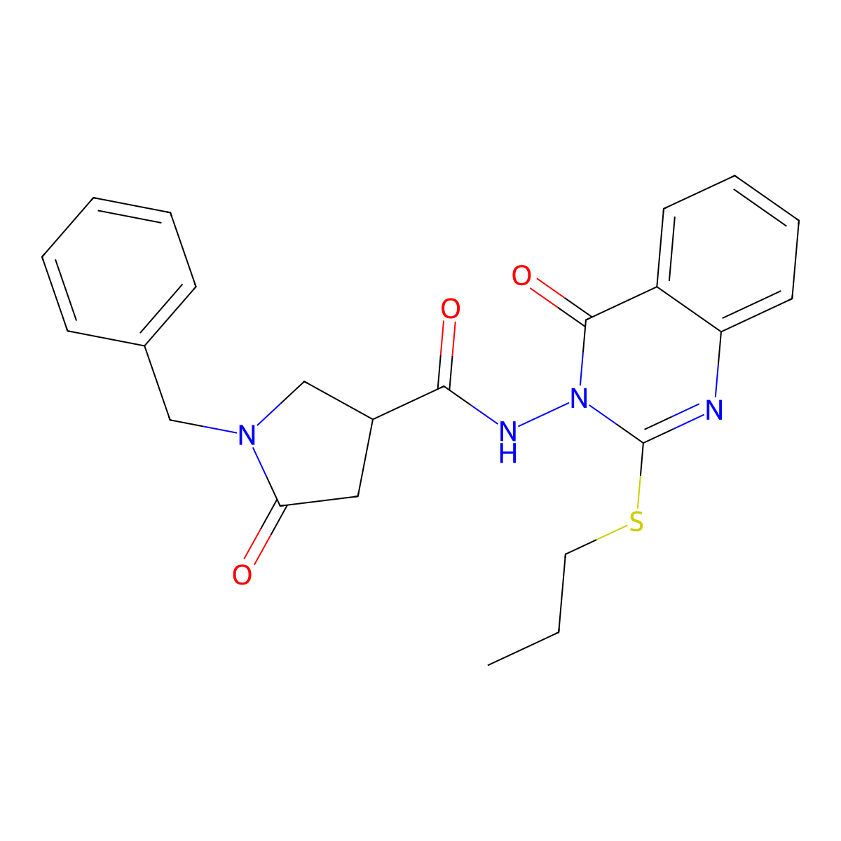 1-benzyl-5-oxo-N-[4-oxo-2-(propylsulfanyl)-3,4-dihydroquinazolin-3-yl]pyrrolidine-3-carboxamide molecular structure, CAS 2640846-58-6