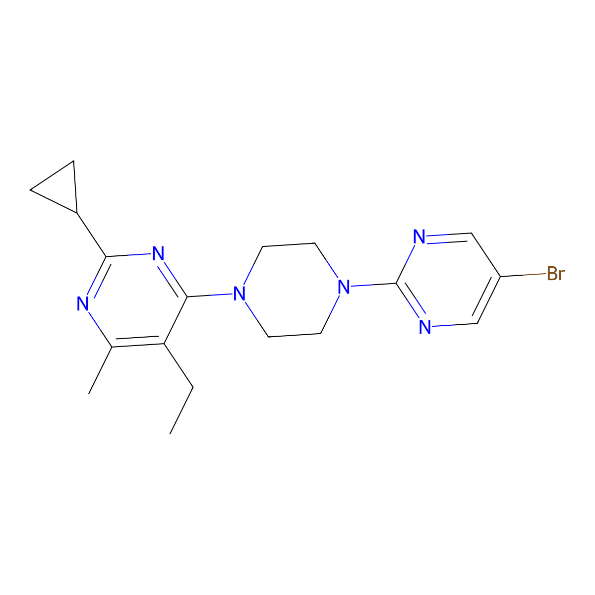 4-[4-(5-Bromopyrimidin-2-yl)piperazin-1-yl]-2-cyclopropyl-5-ethyl-6-methylpyrimidine molecular structure, CAS 2640846-63-3