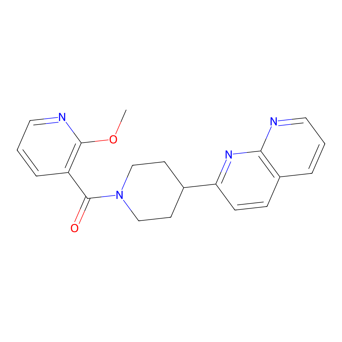 2-[1-(2-Methoxypyridine-3-carbonyl)piperidin-4-yl]-1,8-naphthyridine molecular structure, CAS 2640846-64-4