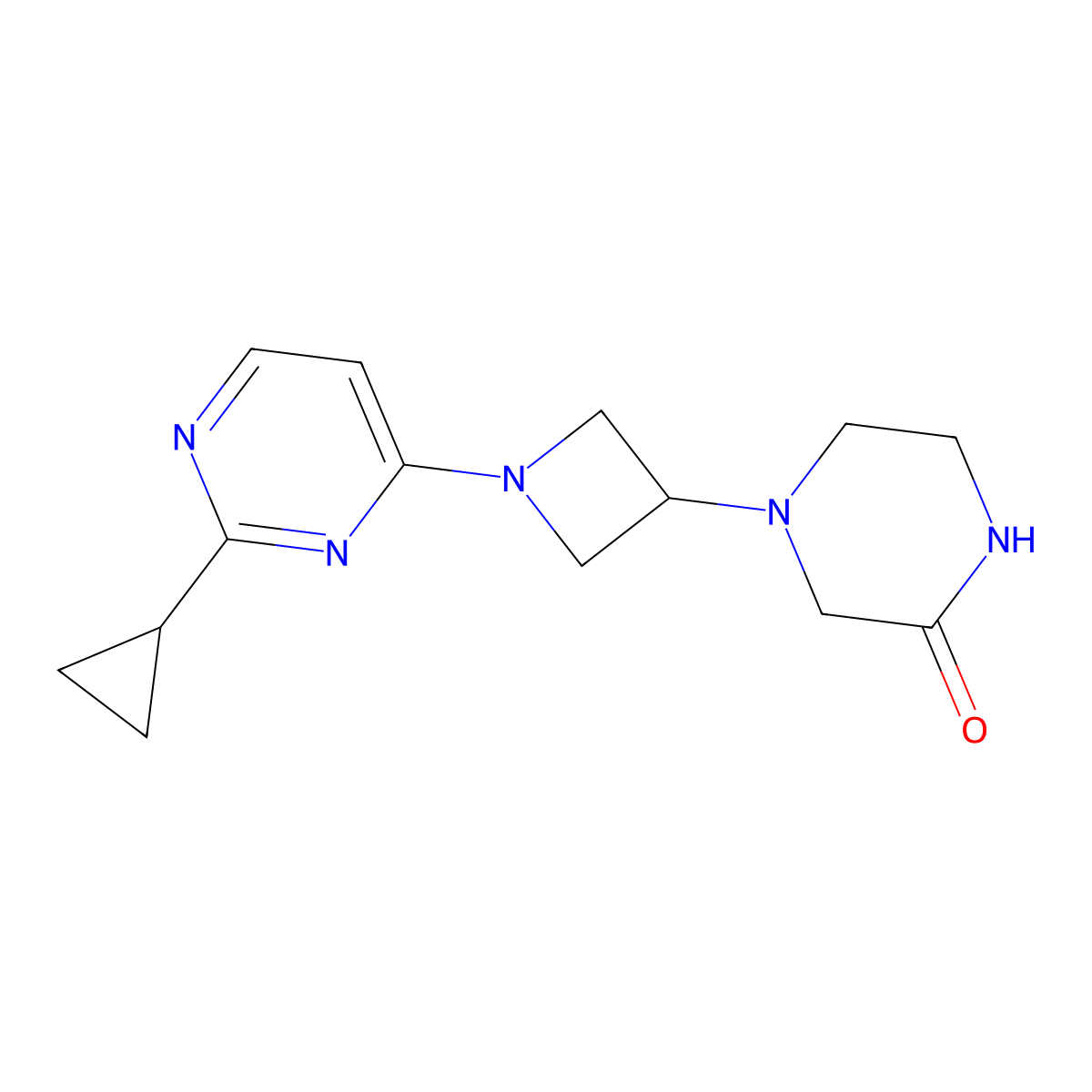 4-[1-(2-Cyclopropylpyrimidin-4-yl)azetidin-3-yl]piperazin-2-one molecular structure, CAS 2640846-67-7