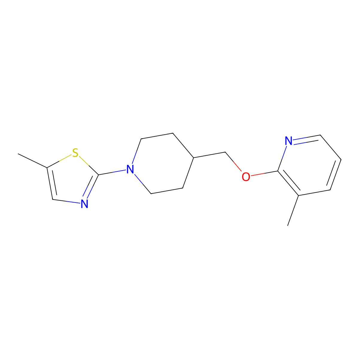3-Methyl-2-{[1-(5-methyl-1,3-thiazol-2-yl)piperidin-4-yl]methoxy}pyridine molecular structure, CAS 2640846-70-2