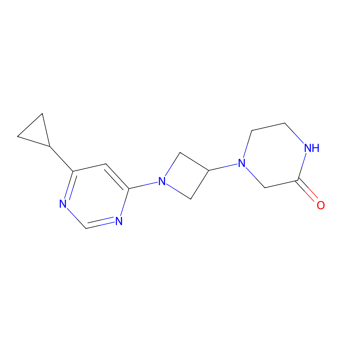 4-[1-(6-Cyclopropylpyrimidin-4-yl)azetidin-3-yl]piperazin-2-one molecular structure, CAS 2640846-71-3