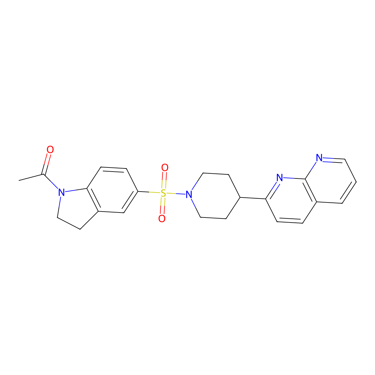 1-(5-{[4-(1,8-naphthyridin-2-yl)piperidin-1-yl]sulfonyl}-2,3-dihydro-1H-indol-1-yl)ethan-1-one molecular structure, CAS 2640846-73-5