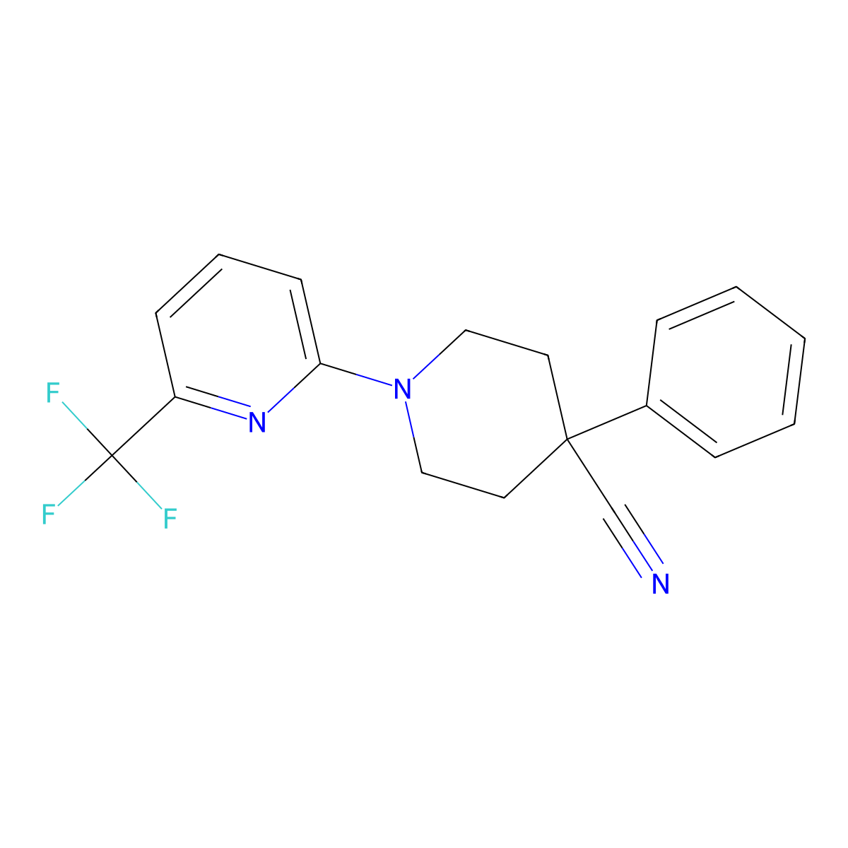 4-Phenyl-1-[6-(trifluoromethyl)pyridin-2-yl]piperidine-4-carbonitrile molecular structure, CAS 2640846-76-8