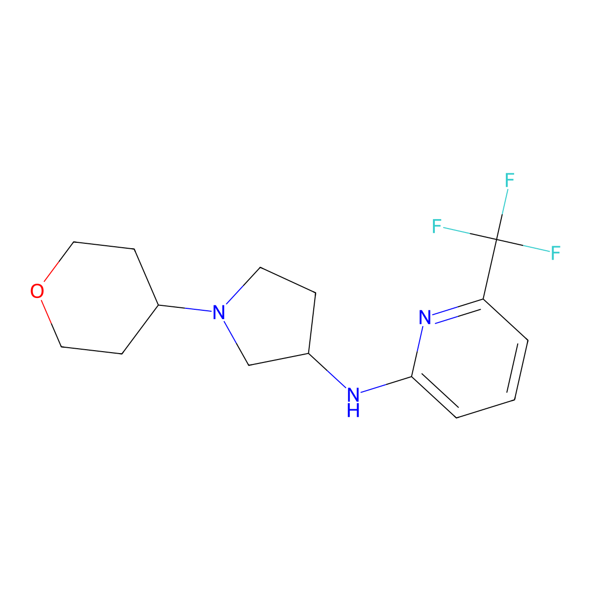 N-[1-(oxan-4-yl)pyrrolidin-3-yl]-6-(trifluoromethyl)pyridin-2-amine molecular structure, CAS 2640846-77-9