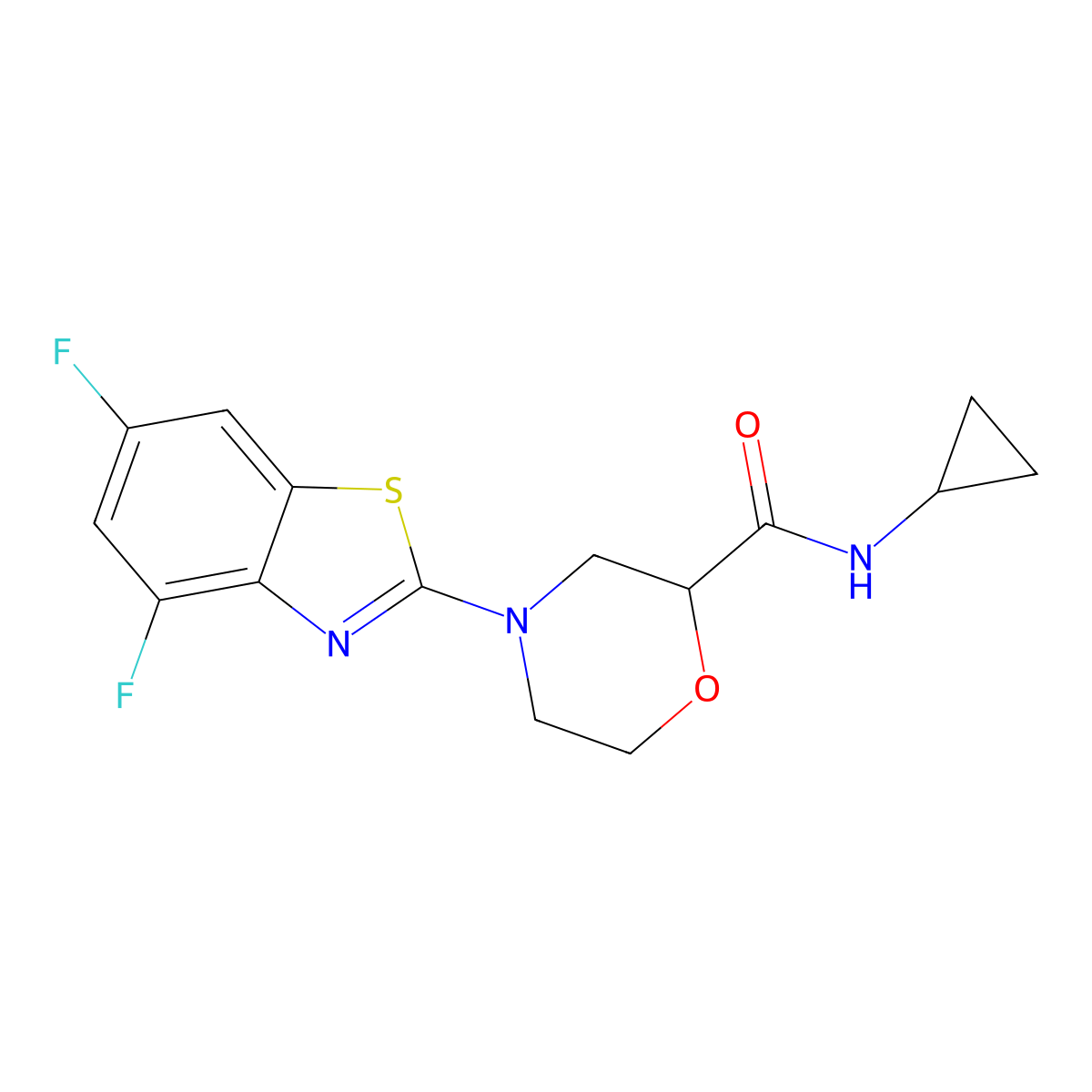 N-cyclopropyl-4-(4,6-difluoro-1,3-benzothiazol-2-yl)morpholine-2-carboxamide molecular structure, CAS 2640846-84-8