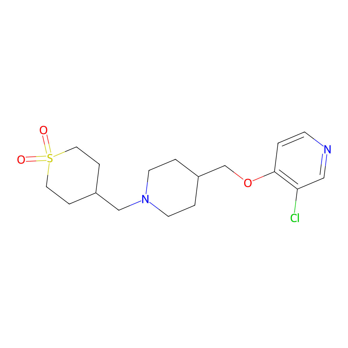 4-[(4-{[(3-Chloropyridin-4-yl)oxy]methyl}piperidin-1-yl)methyl]-1lambda6-thiane-1,1-dione molecular structure, CAS 2640846-86-0