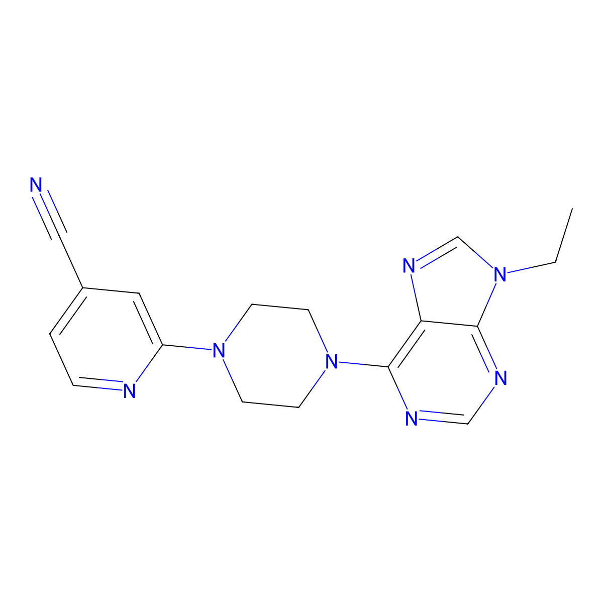 2-[4-(9-ethyl-9H-purin-6-yl)piperazin-1-yl]pyridine-4-carbonitrile molecular structure, CAS 2640846-87-1