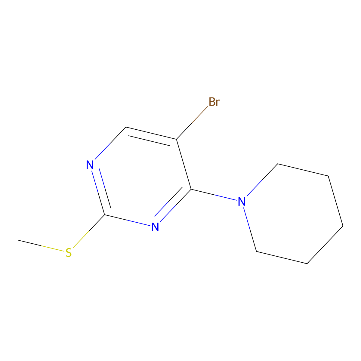 5-Bromo-2-(methylsulfanyl)-4-(piperidin-1-yl)pyrimidine molecular structure, CAS 2640846-92-8
