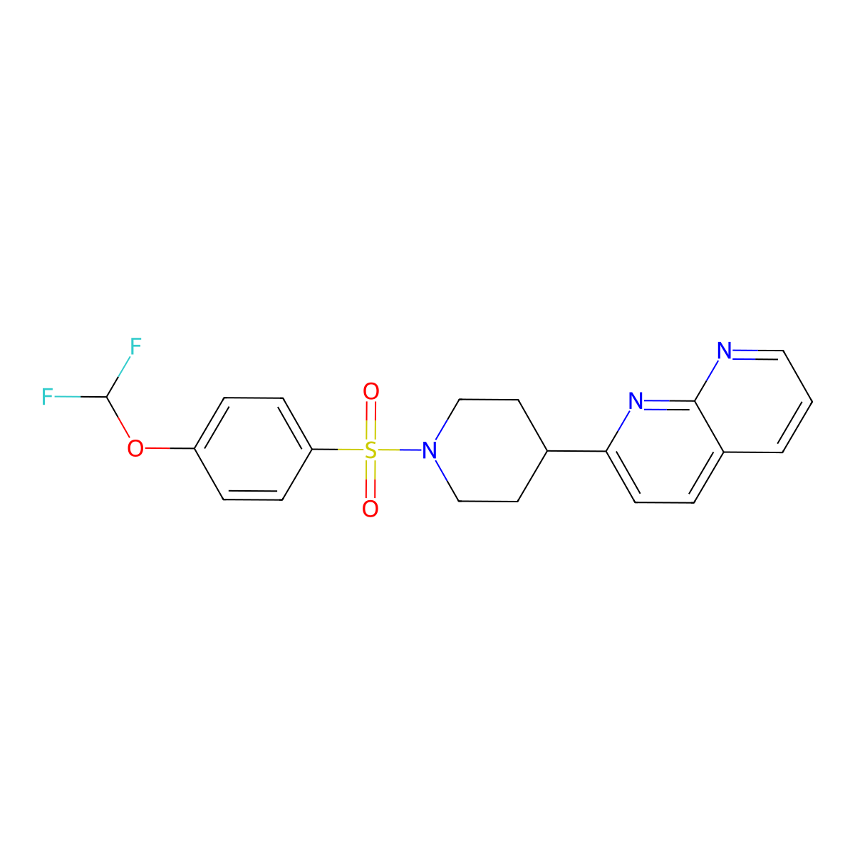 2-{1-[4-(Difluoromethoxy)benzenesulfonyl]piperidin-4-yl}-1,8-naphthyridine molecular structure, CAS 2640846-96-2