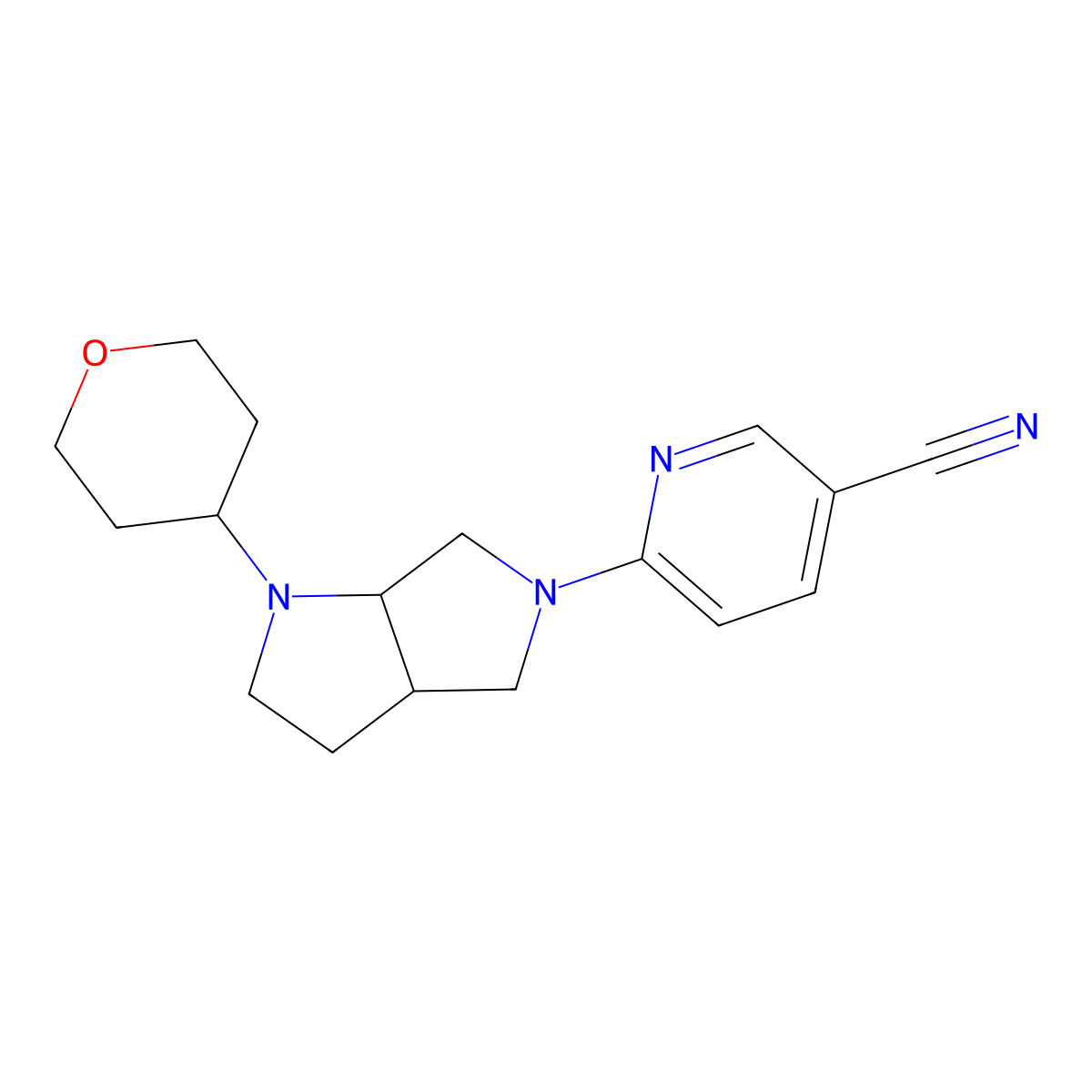 6-[1-(Oxan-4-yl)-octahydropyrrolo[3,4-b]pyrrol-5-yl]pyridine-3-carbonitrile molecular structure, CAS 2640847-01-2