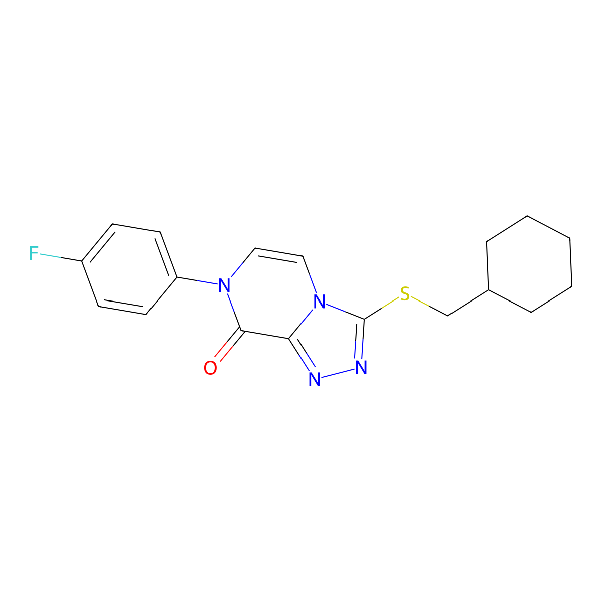 3-[(cyclohexylmethyl)sulfanyl]-7-(4-fluorophenyl)-7H,8H-[1,2,4]triazolo[4,3-a]pyrazin-8-one molecular structure, CAS 2640860-96-2