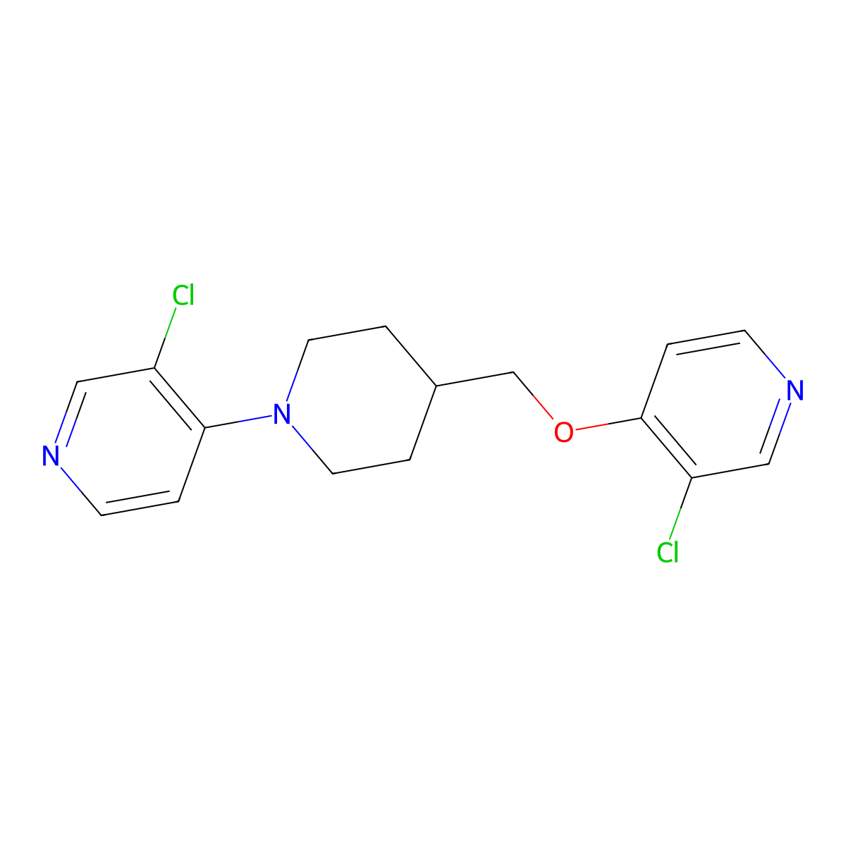 3-Chloro-4-(4-{[(3-chloropyridin-4-yl)oxy]methyl}piperidin-1-yl)pyridine molecular structure, CAS 2640861-04-5