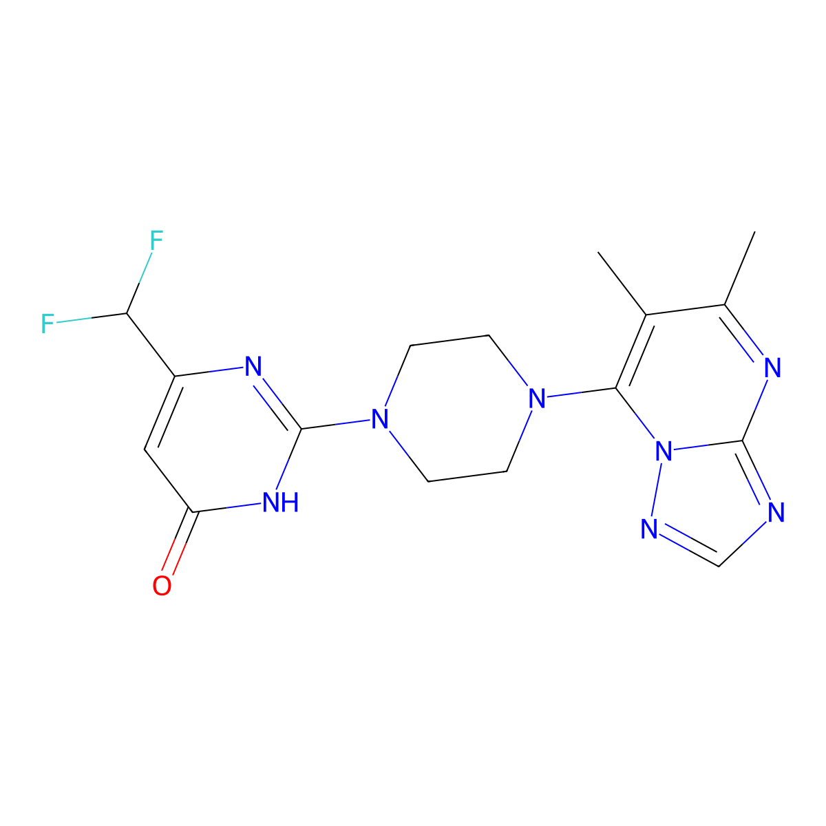 6-(Difluoromethyl)-2-(4-{5,6-dimethyl-[1,2,4]triazolo[1,5-a]pyrimidin-7-yl}piperazin-1-yl)-3,4-dihydropyrimidin-4-one molecular structure, CAS 2640861-07-8