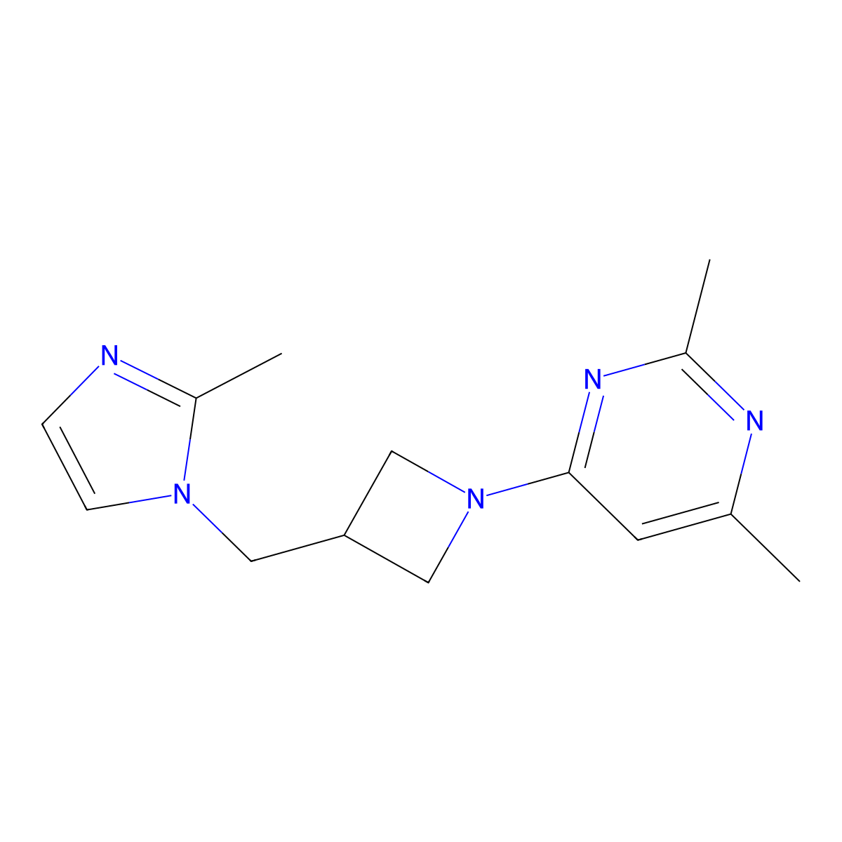 2,4-dimethyl-6-{3-[(2-methyl-1H-imidazol-1-yl)methyl]azetidin-1-yl}pyrimidine molecular structure, CAS 2640861-18-1