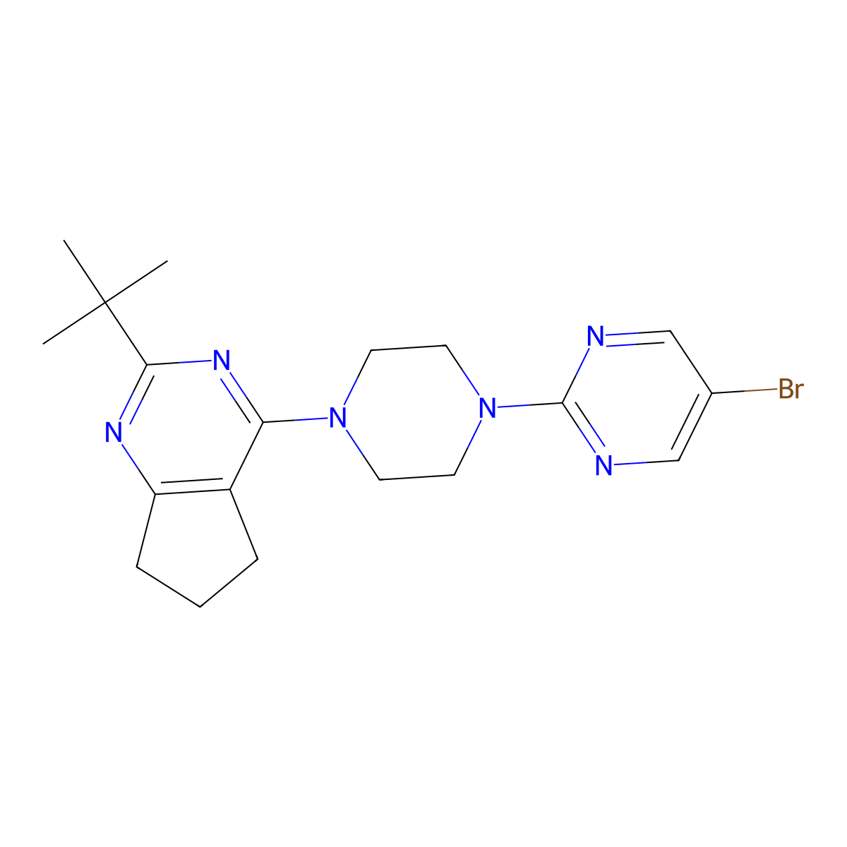 5-bromo-2-(4-{2-tert-butyl-5H,6H,7H-cyclopenta[d]pyrimidin-4-yl}piperazin-1-yl)pyrimidine molecular structure, CAS 2640861-20-5