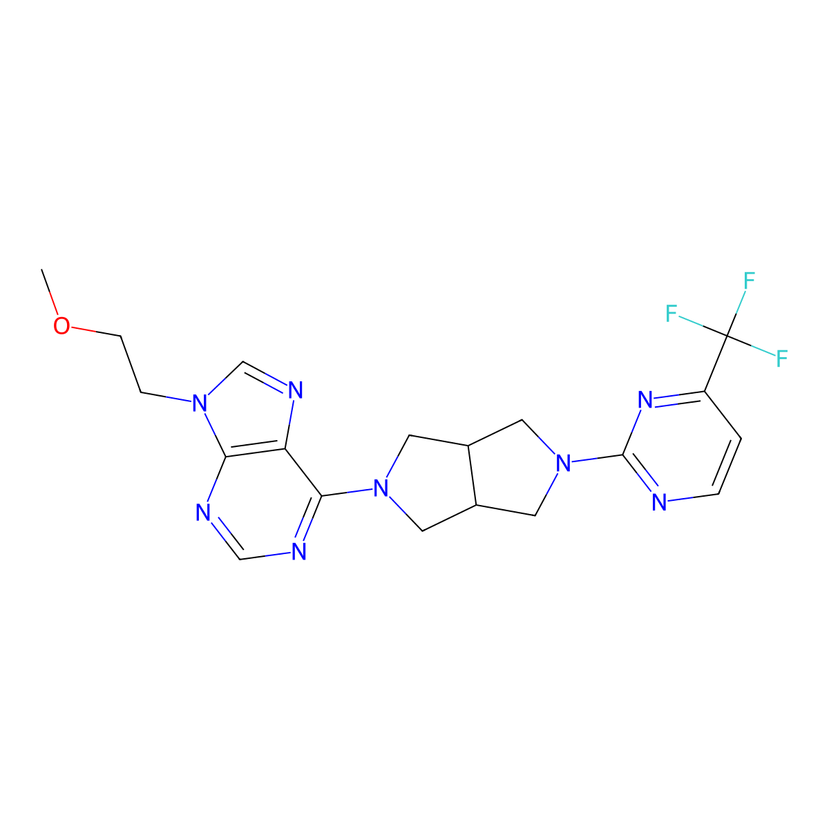 9-(2-methoxyethyl)-6-{5-[4-(trifluoromethyl)pyrimidin-2-yl]-octahydropyrrolo[3,4-c]pyrrol-2-yl}-9H-purine molecular structure, CAS 2640861-23-8