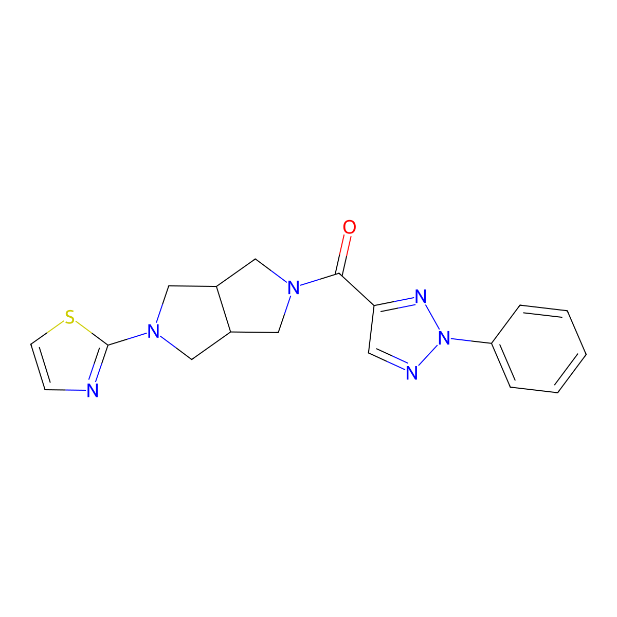 2-phenyl-4-[5-(1,3-thiazol-2-yl)-octahydropyrrolo[3,4-c]pyrrole-2-carbonyl]-2H-1,2,3-triazole molecular structure, CAS 2640861-31-8