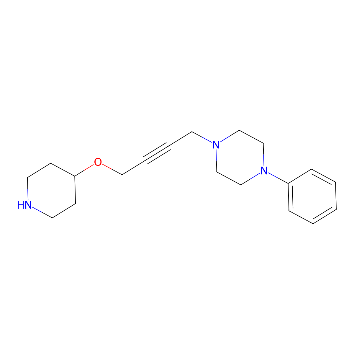 1-Phenyl-4-[4-(piperidin-4-yloxy)but-2-yn-1-yl]piperazine molecular structure, CAS 2640861-33-0