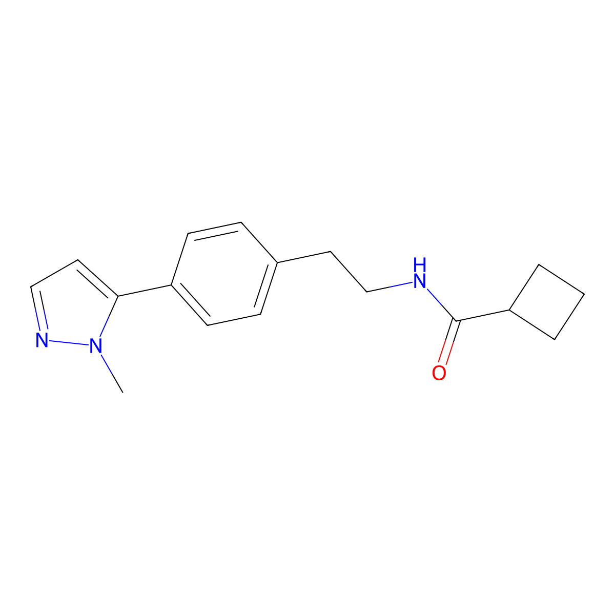 N-{2-[4-(1-methyl-1H-pyrazol-5-yl)phenyl]ethyl}cyclobutanecarboxamide molecular structure, CAS 2640861-36-3