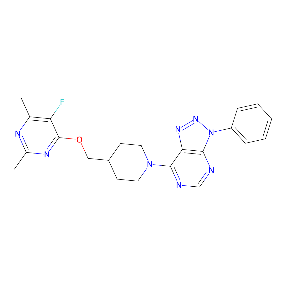 5-fluoro-2,4-dimethyl-6-[(1-{3-phenyl-3H-[1,2,3]triazolo[4,5-d]pyrimidin-7-yl}piperidin-4-yl)methoxy]pyrimidine molecular structure, CAS 2640861-38-5