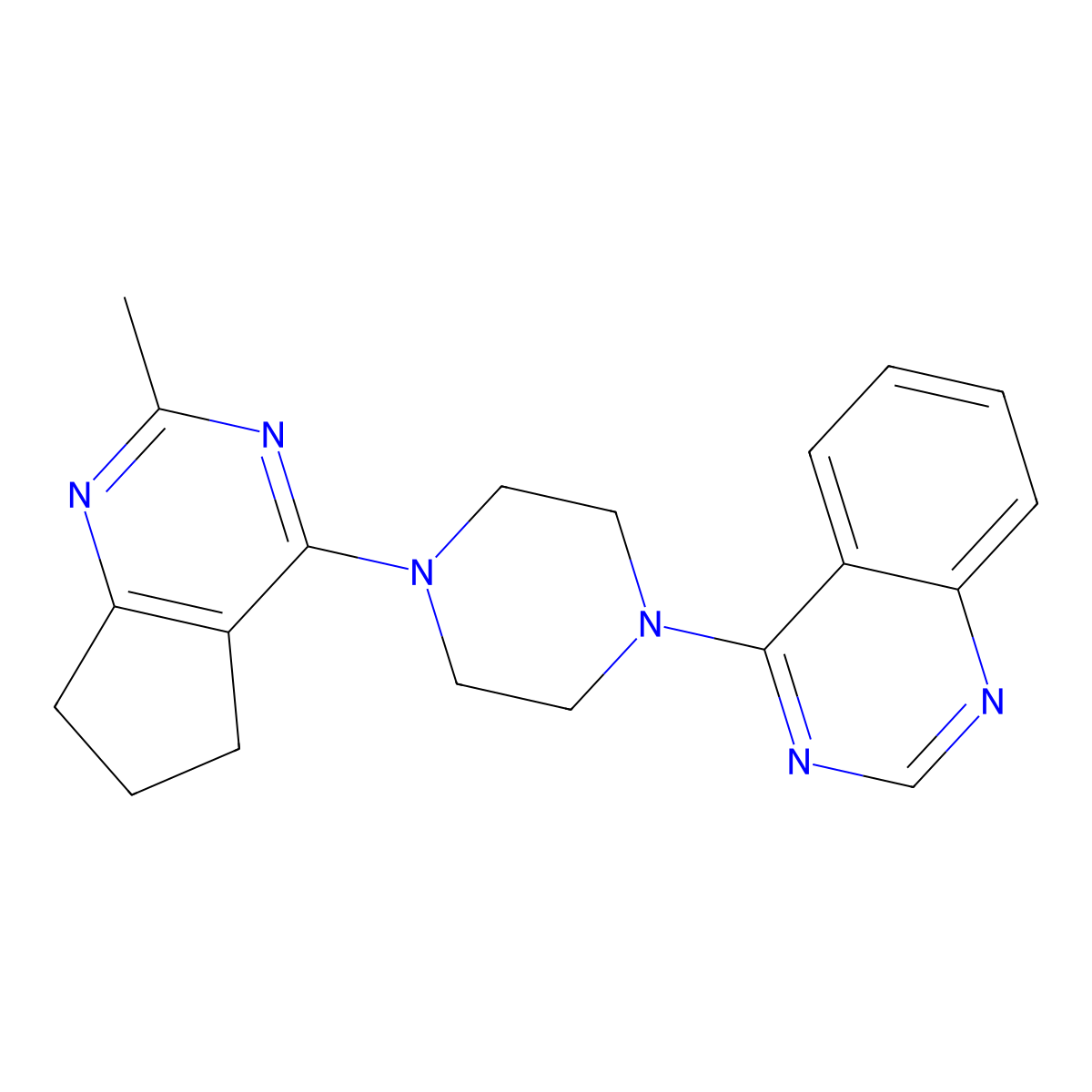 4-(4-{2-methyl-5H,6H,7H-cyclopenta[d]pyrimidin-4-yl}piperazin-1-yl)quinazoline molecular structure, CAS 2640861-42-1