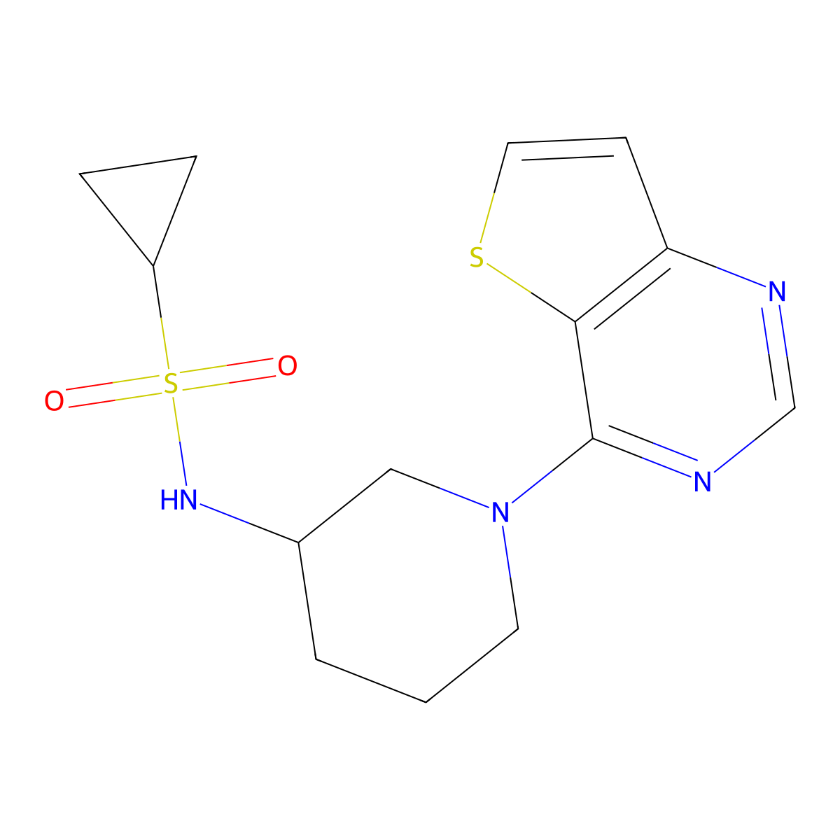 N-(1-{thieno[3,2-d]pyrimidin-4-yl}piperidin-3-yl)cyclopropanesulfonamide molecular structure, CAS 2640861-44-3