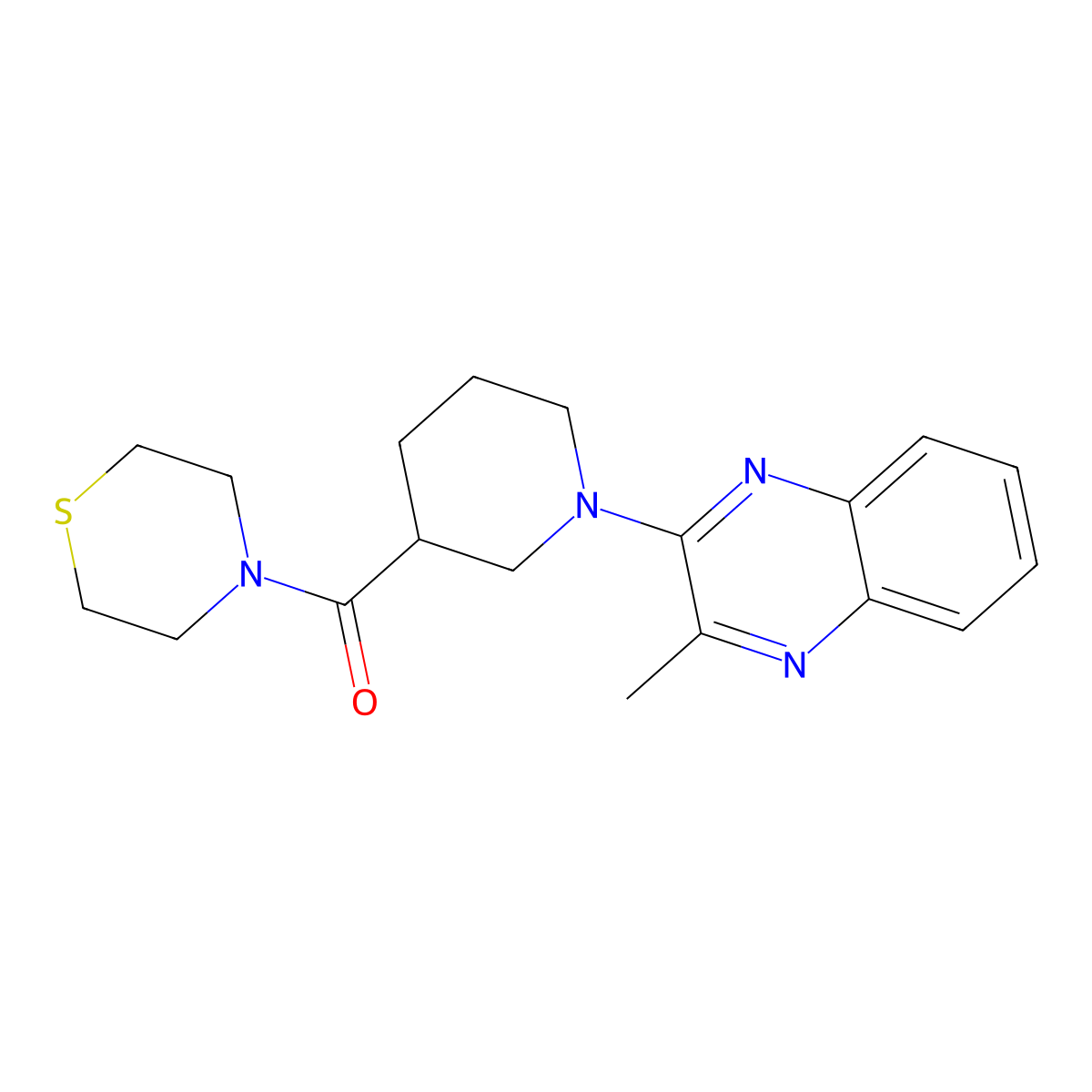 2-Methyl-3-[3-(thiomorpholine-4-carbonyl)piperidin-1-yl]quinoxaline molecular structure, CAS 2640861-50-1