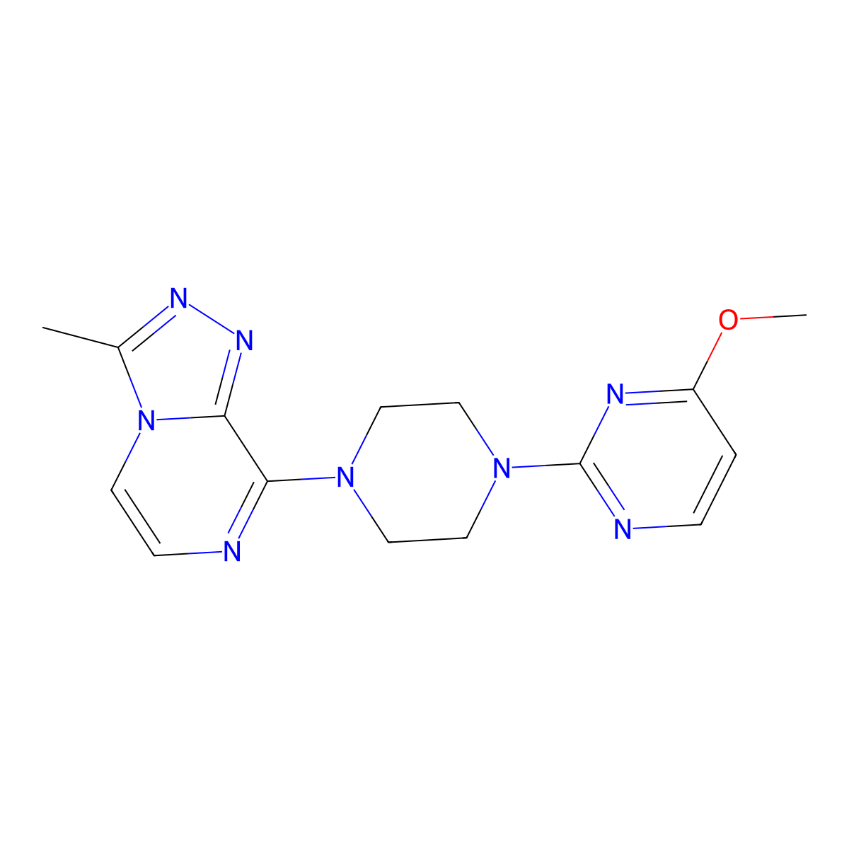 4-Methoxy-2-(4-{3-methyl-[1,2,4]triazolo[4,3-a]pyrazin-8-yl}piperazin-1-yl)pyrimidine molecular structure, CAS 2640861-54-5